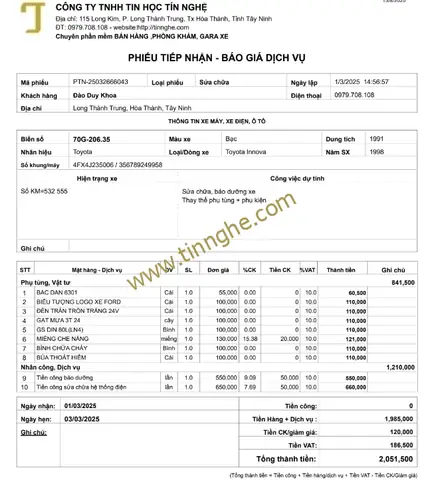 Phần Mềm Quản Lý Sửa Chữa Xe Ô Tô
