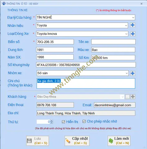 Phần Mềm Quản Lý Sửa Chữa Xe Ô Tô