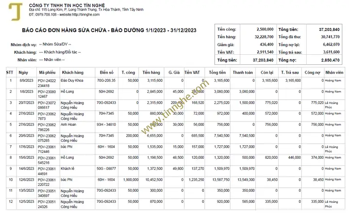 Phần Mềm Quản Lý Sửa Chữa Xe Ô Tô
