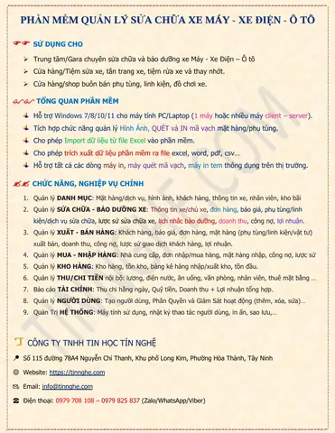 Phần Mềm Quản Lý Sửa Chữa Xe Ô Tô