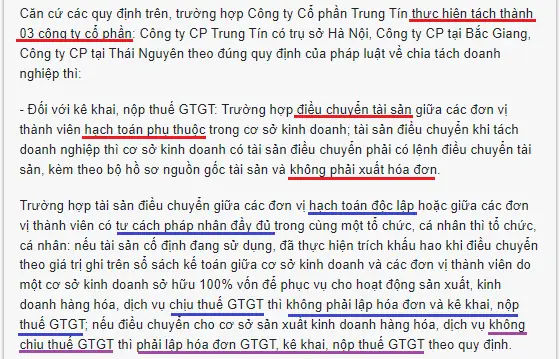 Điều Chuyển Tài Sản Khi Chia Tách Cty