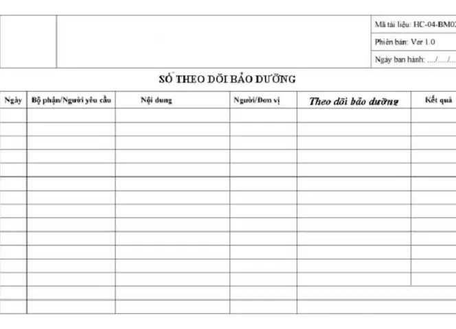 Mẫu Sổ Theo Dõi Bảo Dưỡng Ô Tô Bao Gồm Những Nội Dung Gì