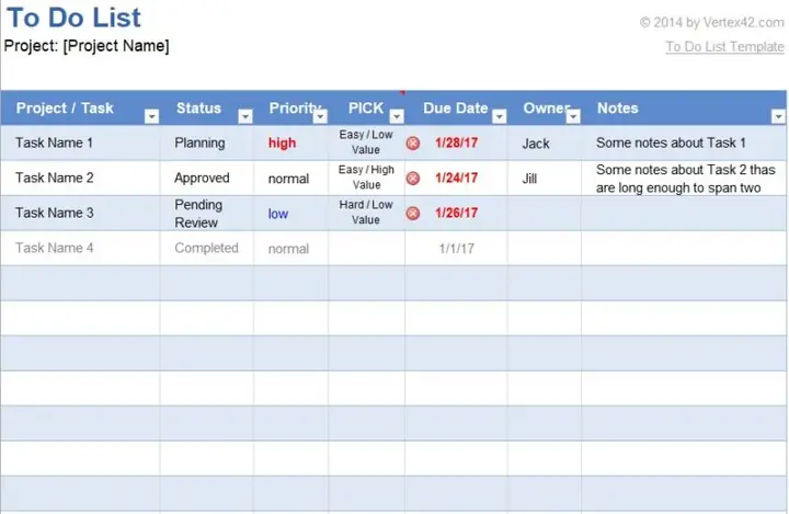 Mẫu Kế Hoạch Quản Trị Quy Trình Tiến Độ Việc Làm Nói Chung ( Dạng To-do List )