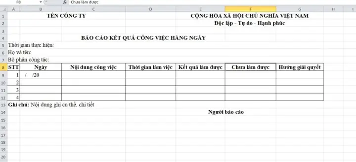 Mẫu Kế Hoạch Công Việc Hàng Ngày Bằng Excel