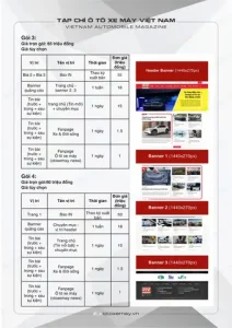 Dưới Đây Là Bảng Giá Quảng Cáo Tạp Chí Ô Tô Xe Máy Việt Nam 2025