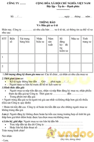 Thông Báo Đấu Giá Xe Ô Tô: Chi Tiết Quy Trình & Kinh Nghiệm Tham Gia