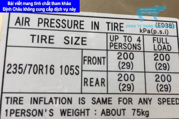 Tiêu Chuẩn Bơm Lốp Của Một Số Dòng Xe Ô Tô