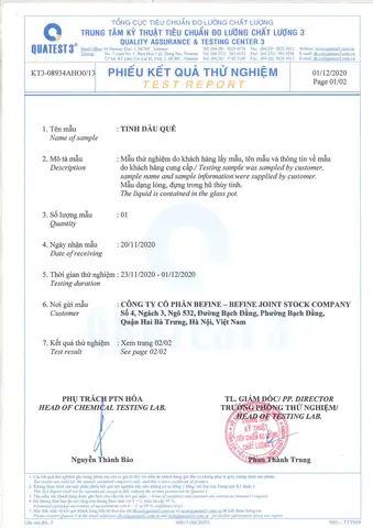 Thông Tin Sản Phẩm Tinh Dầu Quế Treo Xe Ô Tô Befine