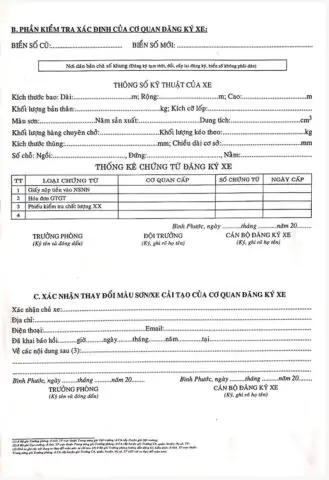 Mẫu Tờ Khai Đăng Ký Xe Ô Tô Chung