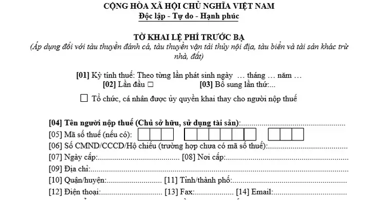 Mẫu Tờ Khai Lệ Phí Trước Bạ Xe Máy, Ô Tô Mới Nhất 2025?