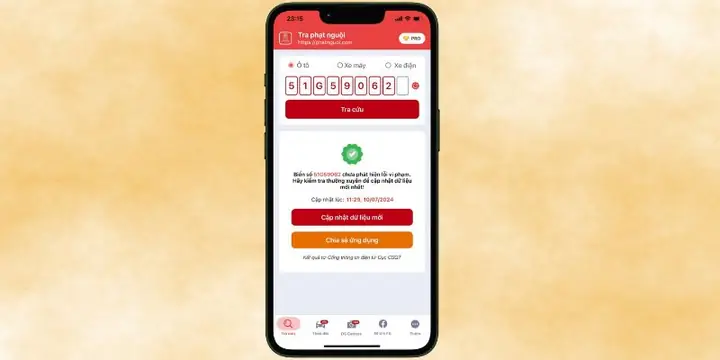 Tra Cứu Trên Ứng Dụng Phạt Nguội