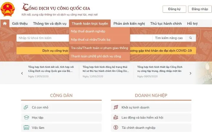 Hướng Dẫn “nộp Phạt Vi Phạm An Toàn Giao Thông”, “đăng Ký Xe Trực Tuyến” Trên Cổng Dịch Vụ Công Quốc Gia