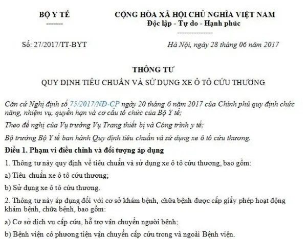 Quy Định Tiêu Chuẩn Trang Thiết Bị Trên Xe Ô Tô Cứu Thương