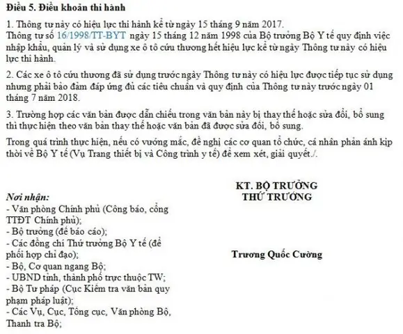 Quy Định Tiêu Chuẩn Trang Thiết Bị Trên Xe Ô Tô Cứu Thương