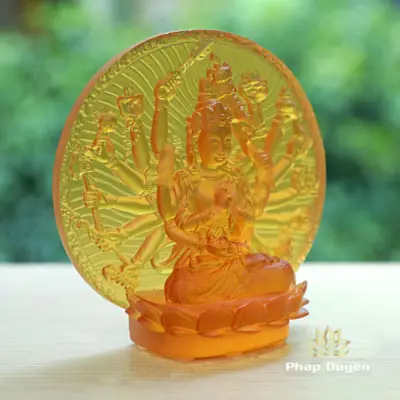 Alternative View Of Tượng Bồ Tát Chuẩn Đề, Bằng Lưu Ly Màu Vàng, Để Xe Hơi, Để Bàn Làm Việc, Cao 12cm