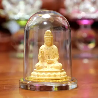 Tượng Ngài Quan Âm Ngồi Bằng Nhung Vàng Kim Sa, Để Xe Hơi, Để Bàn Làm Việc, Cao 11cm