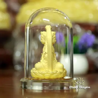 Alternative View Of Tượng Để Xe Hình Quán Thế Âm Bồ Tát 2 Mặt, Nhung Vàng Kim Sa, Cao 11cm