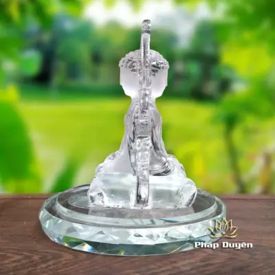 Alternative View Of Tượng Để Xe Hình Phật Bổn Sư Thích Ca 2 Mặt, Bằng Lưu Ly Mầu Trắng, Cao 12.4cm