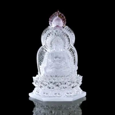 Tượng Ba Mặt Đức Thích Ca Mâu Ni - Quan Âm - Địa Tạng Bằng Lưu Ly, Để Xe Hơi, Để Bàn Làm Việc, Cao 12.5cm