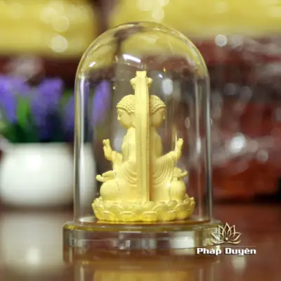 Alternative View Of Tượng Để Xe Hình Bổn Sư Thích Ca Mâu Ni 2 Mặt, Nhung Vàng Kim Sa, Cao 11cm