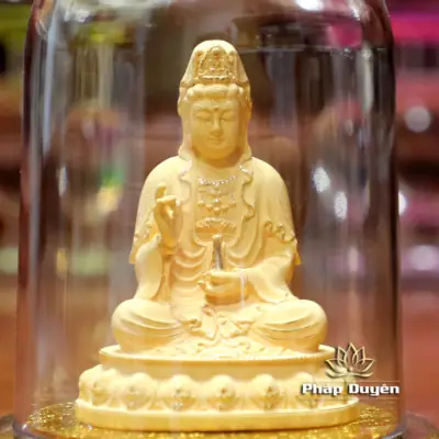 Alternative View Of Tượng Ngài Quan Âm Ngồi Bằng Nhung Vàng Kim Sa, Để Xe Hơi, Để Bàn Làm Việc, Cao 11cm