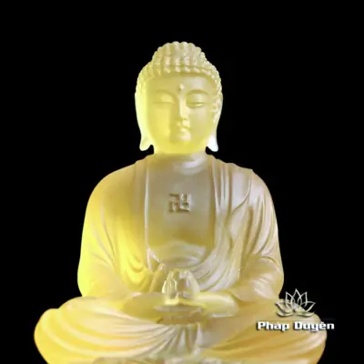 Alternative View Of Tượng Để Xe Hình Đức Phật A Di Đà Bằng Lưu Ly Màu Vàng, Cao 11.7cm