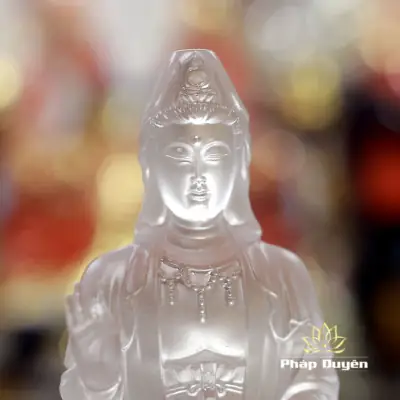 Alternative View Of Tượng Quan Âm Ngồi Đài Sen, Bằng Lưu Ly Màu Trắng, Để Xe Hơi, Để Bàn Làm Việc, Cao 14cm