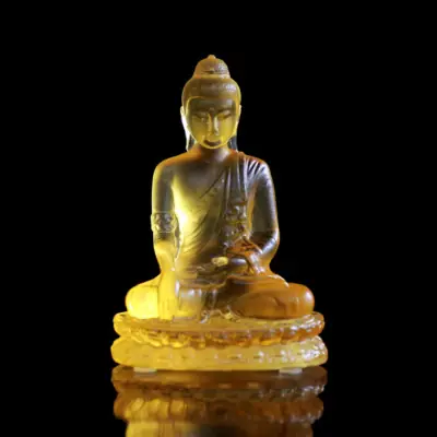 Tượng Đức Thích Ca Mâu Ni Bằng Lưu Ly, Mầu Vàng, Mầu Trắng, Để Xe Hơi, Để Bàn Làm Việc, Cao 12cm
