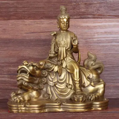 Tượng Văn Thù Bồ Tát Bằng Đồng, Để Xe Hơi, Để Bàn Làm Việc, Cao 17cm