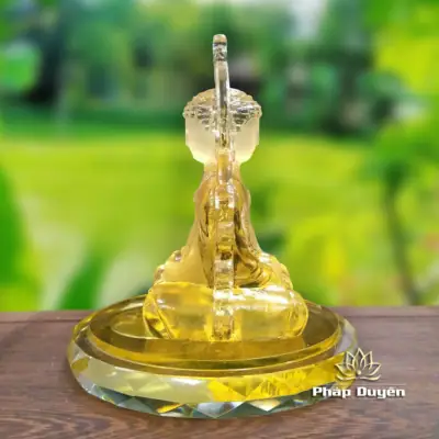 Alternative View Of Tượng Để Xe Hình Phật Bổn Sư Thích Ca 2 Mặt, Chất Liệu Lưu Ly, Màu Vàng, Cao 12.4cm