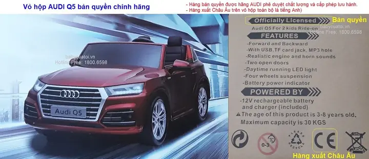 Xe Ô Tô Điện Trẻ Em Bản Quyền Audi Q5 Với 2 Chỗ Ngồi Rộng Rãi