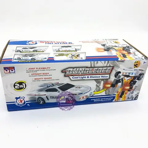 Hộp Đồ Chơi Xe Ô Tô Cảnh Sát Biến Hình Robot Có Đèn Nhạc 0906-37