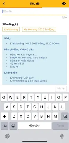 Bước 8: Tạo Tiêu Đề Và Nhập Mô Tả Xe.