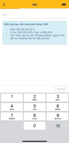 Bước 4: Nhập Giá Xe Ô Tô Cần Bán.