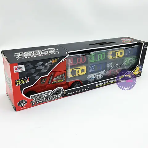 Hộp Đồ Chơi Xe Container Chở Xe Ô Tô Con Bằng Sắt 10 Chiếc