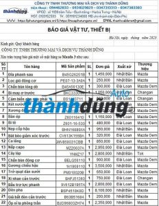 bảng giá phụ tùng mazda 3