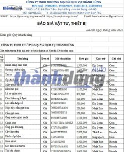 báo giá phụ tùng xe honda civic