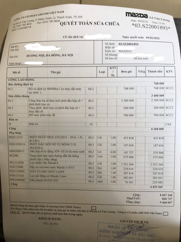 chi phí bảo dưỡng mazda 3 - Hình 4