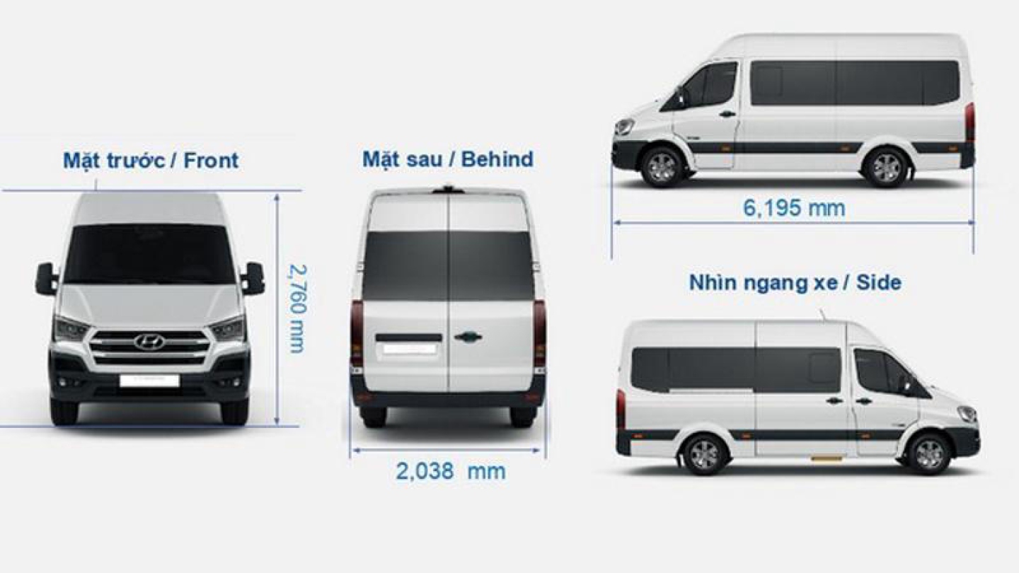 kích thước xe 16 chỗ ford transit - Hình 2
