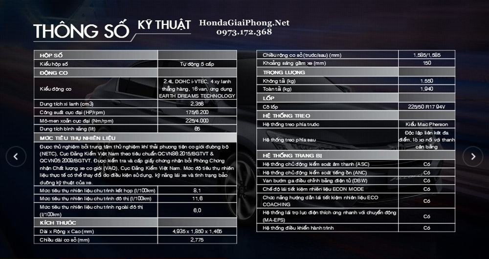 thông số kỹ thuật honda accord 2010 - Hình 5