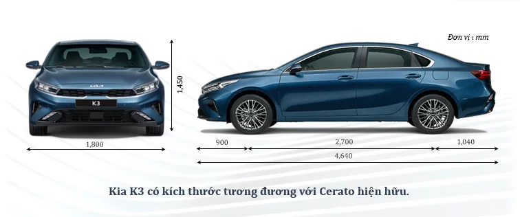 chiều dài xe kia k3 2024