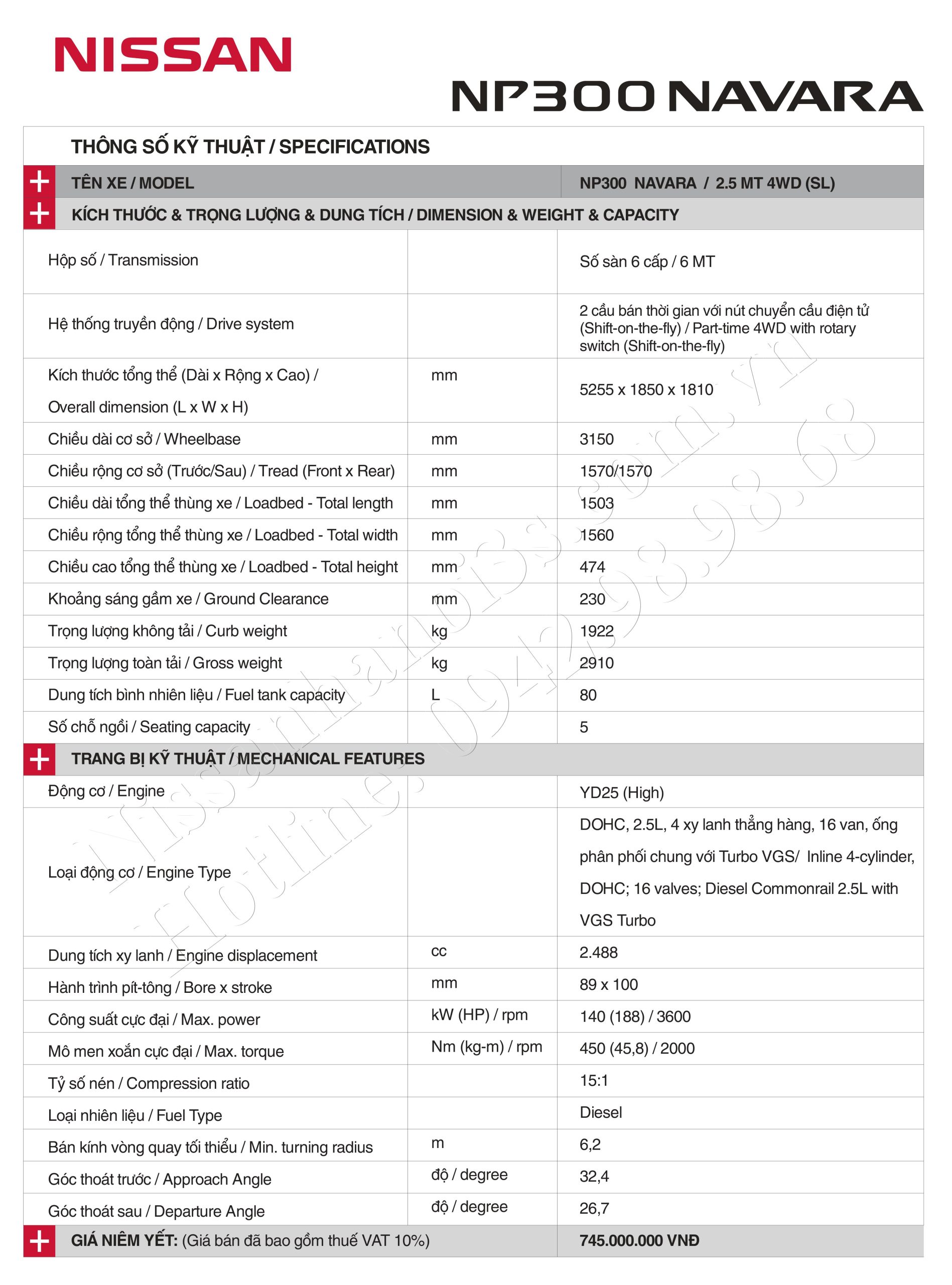 thông số kỹ thuật nissan navara 2017