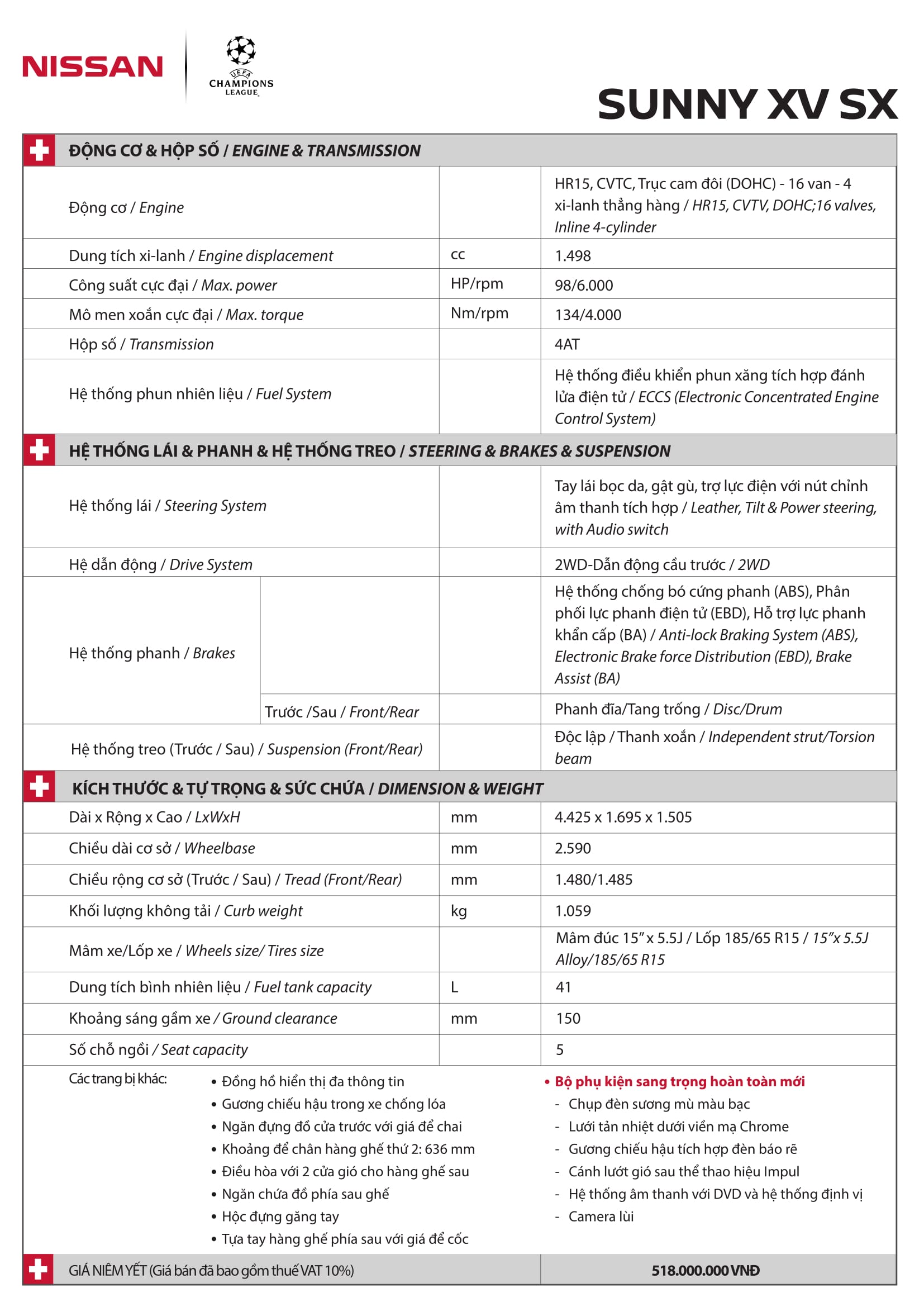 thông số kỹ thuật xe nissan sunny 2014 - Hình 2