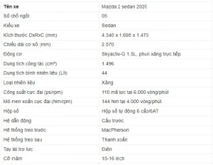 Thông Số Kỹ Thuật Xe Mazda 2: Chi Tiết Toàn Diện Cho Người Dùng